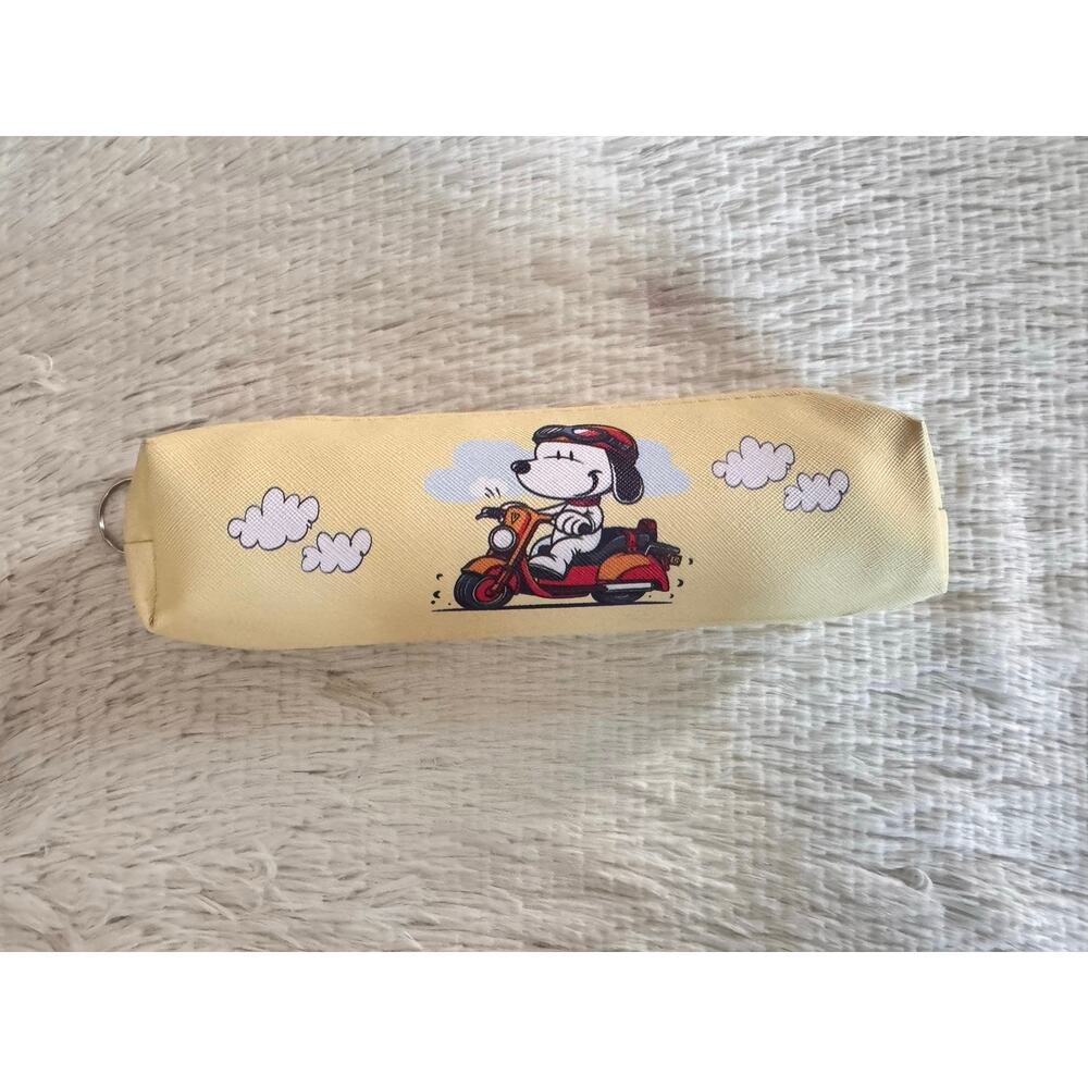 Yellow Snoopy riding a mope pencil pouch  zipper